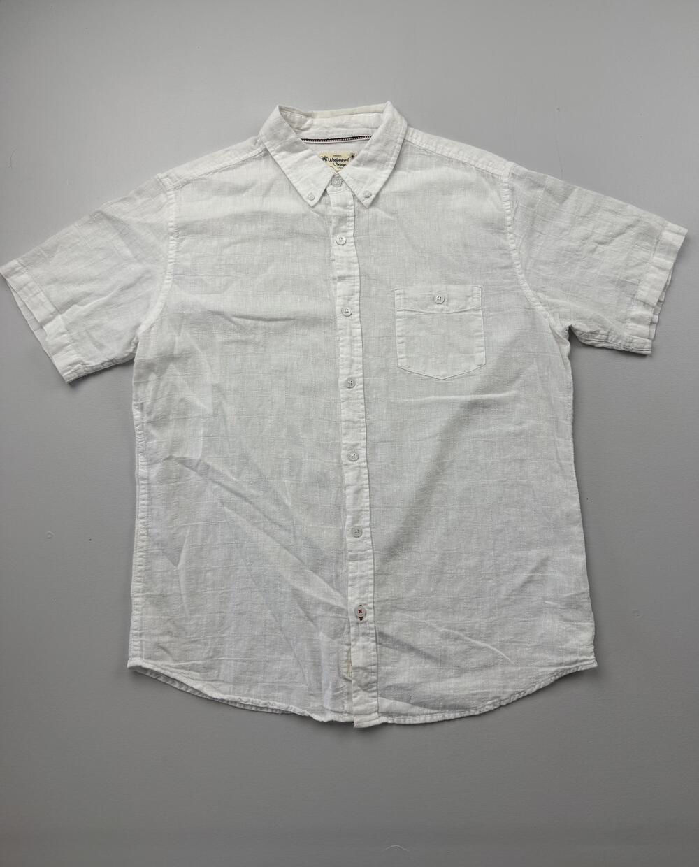 Weatherproof Vintage Shirt Mens Large White Short Sleeve Linen Button Up Casual